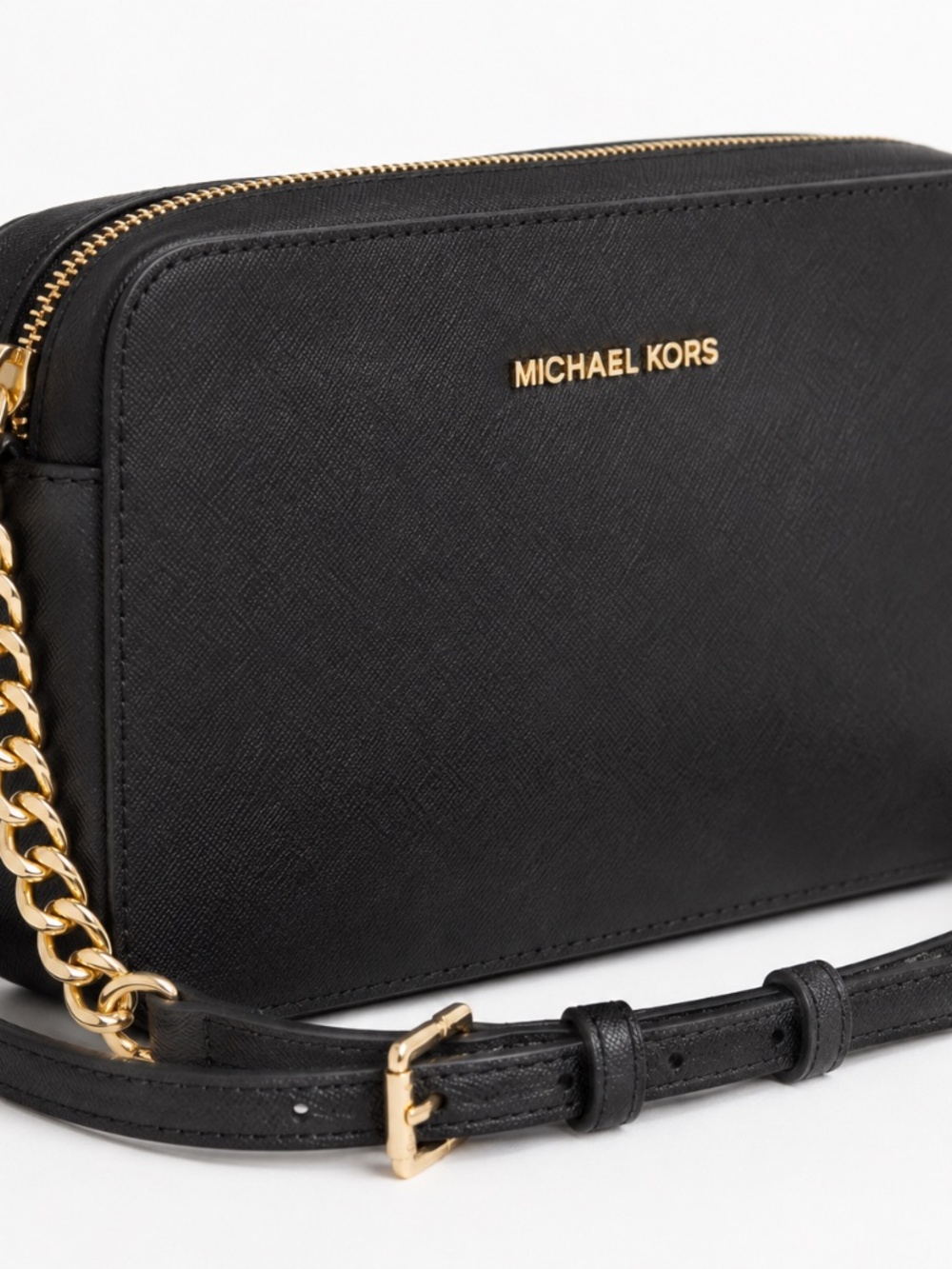 Michael Kors Black Saffiano Crossbody Gold Chain Bag - Picture 3 of 6